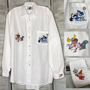 Vintage Universal Studios Bullwinkle & Rocky men’s white button down shirt Large